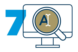 icon: 7 with desktop computer, magnifying glass and font symbol