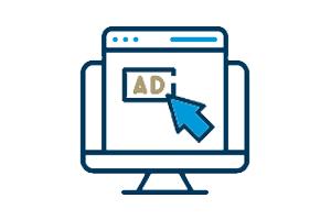 icon: desktop computer with mouse clicking word "ad" on screen